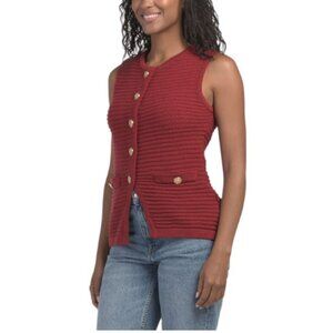 GEMMA+ JANE Chunky Gold Tone Button Sweater Vest